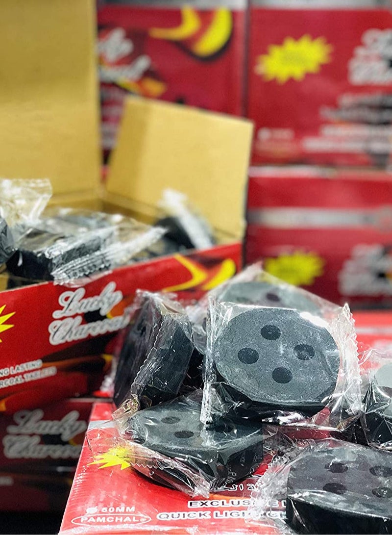 Lucky Alsaqer Lucky Bakhoor Charcoal Heart Shape 20 Pieces Long Lasting Incense Charcoal Black-50 mm - Image 2