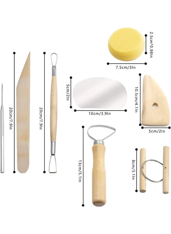 Keep Smiling Pottery Tools Set – 8-Piece Wooden Handle Clay Sculpture & Carving Kit for Ceramic DIY - Image 3