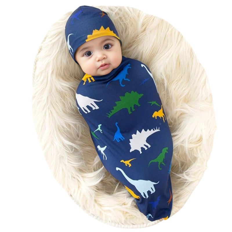 Galabloomer Newborn Swaddle Blanket with Beanie Set Baby Boy Receiving Blanket - Image 1