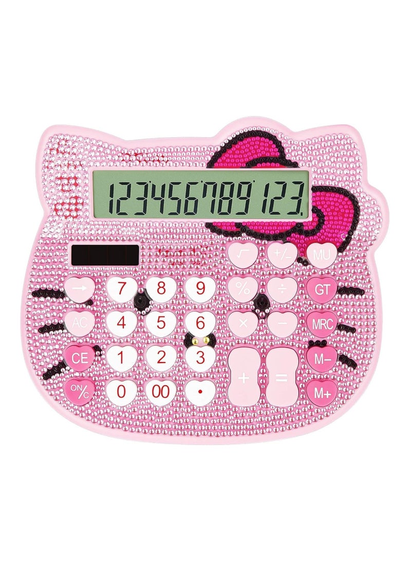 Solar Powered 12-Digit Large LCD Display Cute Calculator for Office and Daily Use - Image 1