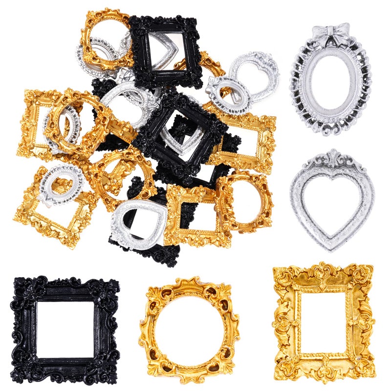Poualss 25Pcs Vintage Resin Picture Frame Mini Antique Photo Resin Frame DIY Small Picture Frame Mini Resin Vintage Frame Antique Resin Photo Frame for Jewelry Display Photography Photo Frame Wall Decor - Image 1