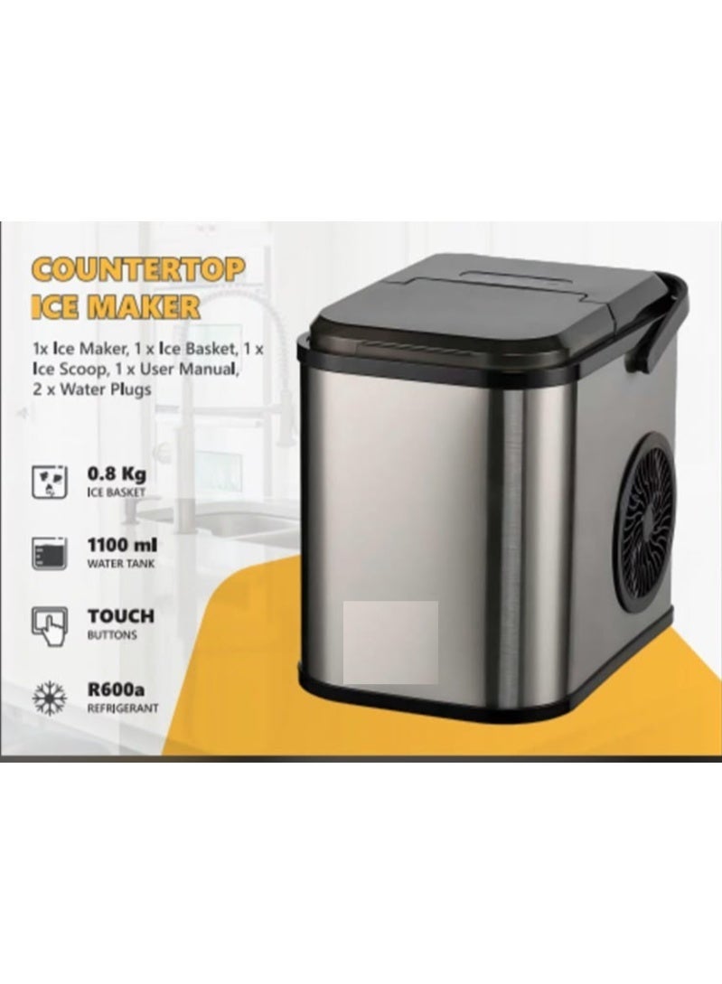 Denx Countertop Ice Maker Machine, Stainless Steel, Portable Model 4507 | Compact Design, Transparent Lid, Self-Cooling Fan, Fast Ice Making, Easy to Use - Image 3