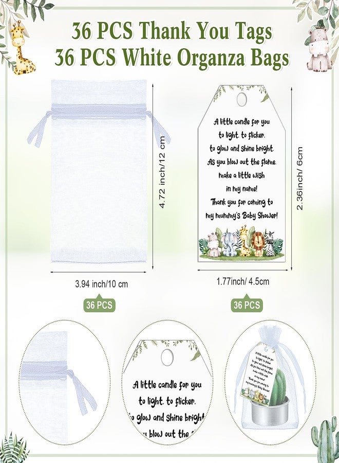 MTLEE 36 Sets Succulent Candles Baby Shower Favors for Guests Include 36 Plant Tealight Candles 36 Thank You Tags 36 Organza Bags Wooden Standing Sign for Gender Reveal Gifts(Safari) - Image 4