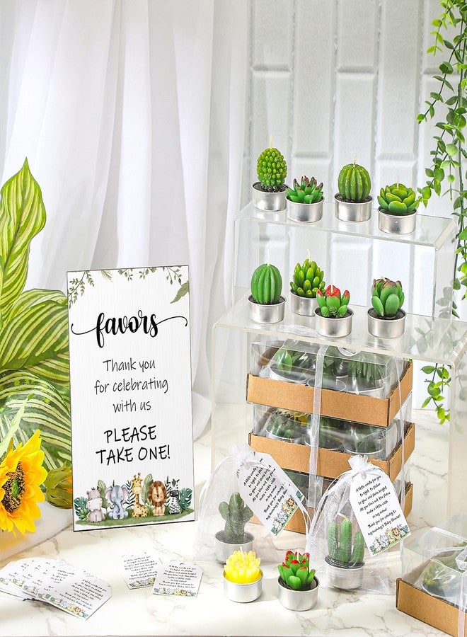 MTLEE 36 Sets Succulent Candles Baby Shower Favors for Guests Include 36 Plant Tealight Candles 36 Thank You Tags 36 Organza Bags Wooden Standing Sign for Gender Reveal Gifts(Safari) - Image 5
