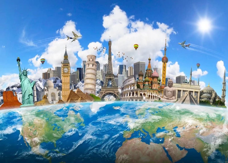 BELECO 6x4ft Fabric Around The World Travel Backdrop Global Travel World Map Photo Background Famous Landmark Earth Backdrop Home Decor Birthday Party Banner Kids Adult Portrait Photoshoot Props - Image 2