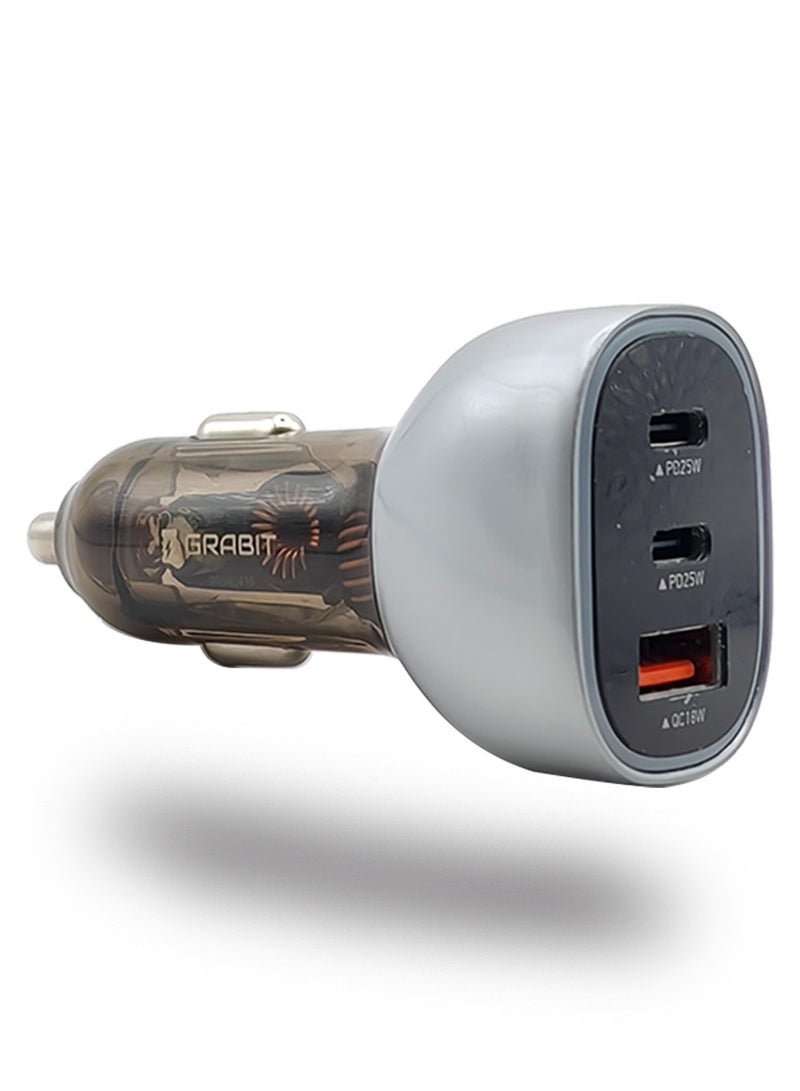GRABIT 68W Car Charger – Dual USB-C & USB-A, Fast & Safe Charging with 1m Type-C Cable  - Image 1