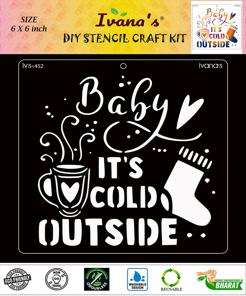 Ivana's Winter Stencil for Art & Craft, Reusable DIY Decorative Stencil for Painting on Canvas, Fabric, Cloth, Paper, Glass, Furniture and Wall, Size - 6 x 6 inch, IVS-452 - Image 1