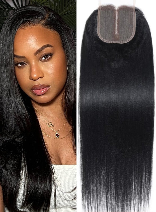 Nadula 12A Light Yaki Straight 4X4 Lace Closure Free Part Human Hair, 100% Unprocessed Brazilian Virgin Human Hair Transparent Lace Closure Black Color 20inch - Image 1