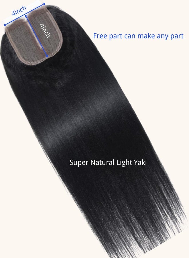 Nadula 12A Light Yaki Straight 4X4 Lace Closure Free Part Human Hair, 100% Unprocessed Brazilian Virgin Human Hair Transparent Lace Closure Black Color 20inch - Image 4