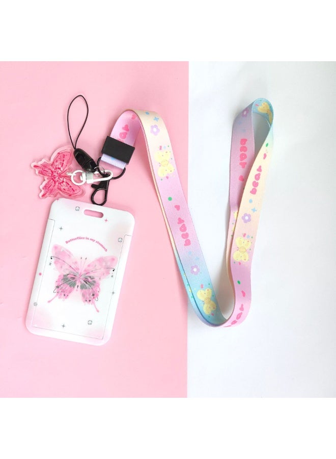 NIBEMINENT 1 - Piece Cartoon Butterfly Kpop Photo Card Holder Pendant Key Chain ID Badge Holder ID Card Holder Photo Card Protector for School ID Office ID Access Card for Women Girls - Image 1