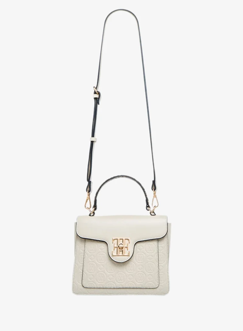 ELLE IVORY Monogram Embossed Satchel Bag with Top Handle for Women | Best Price UAE