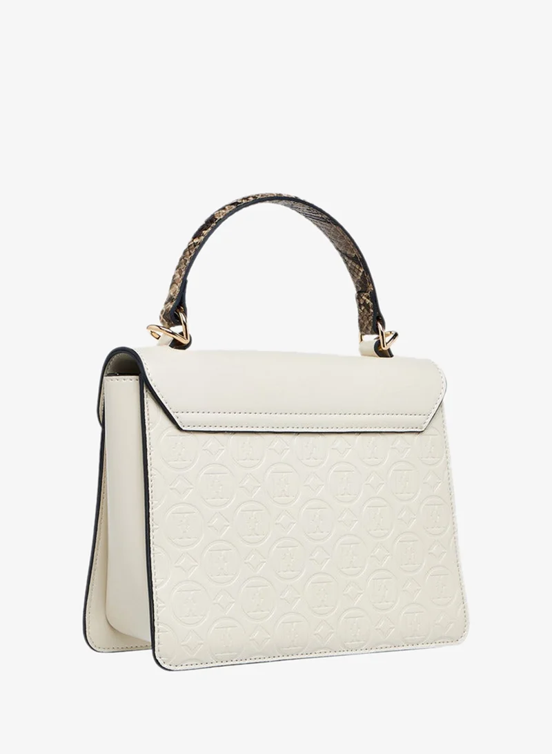 ELLE IVORY Monogram Embossed Satchel Bag with Top Handle for Women | Best Price UAE