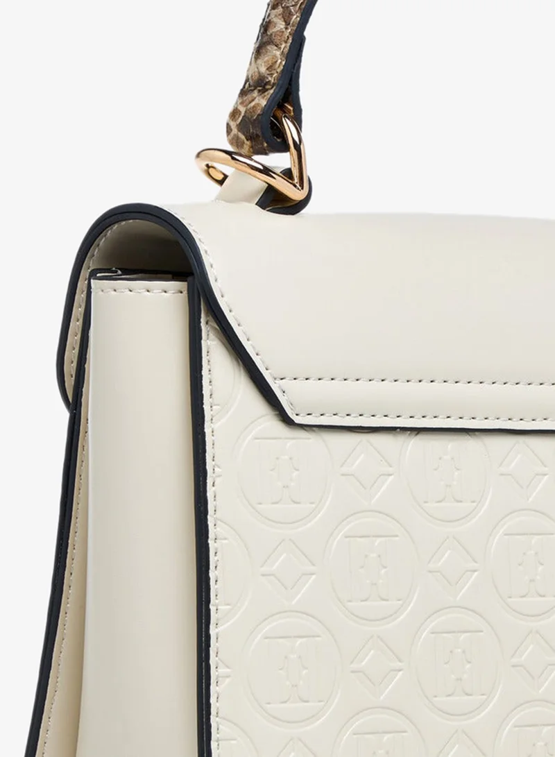 ELLE IVORY Monogram Embossed Satchel Bag with Top Handle for Women | Best Price UAE