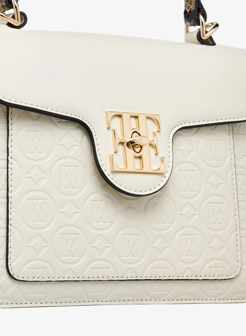 ELLE IVORY Monogram Embossed Satchel Bag with Top Handle for Women | Best Price UAE