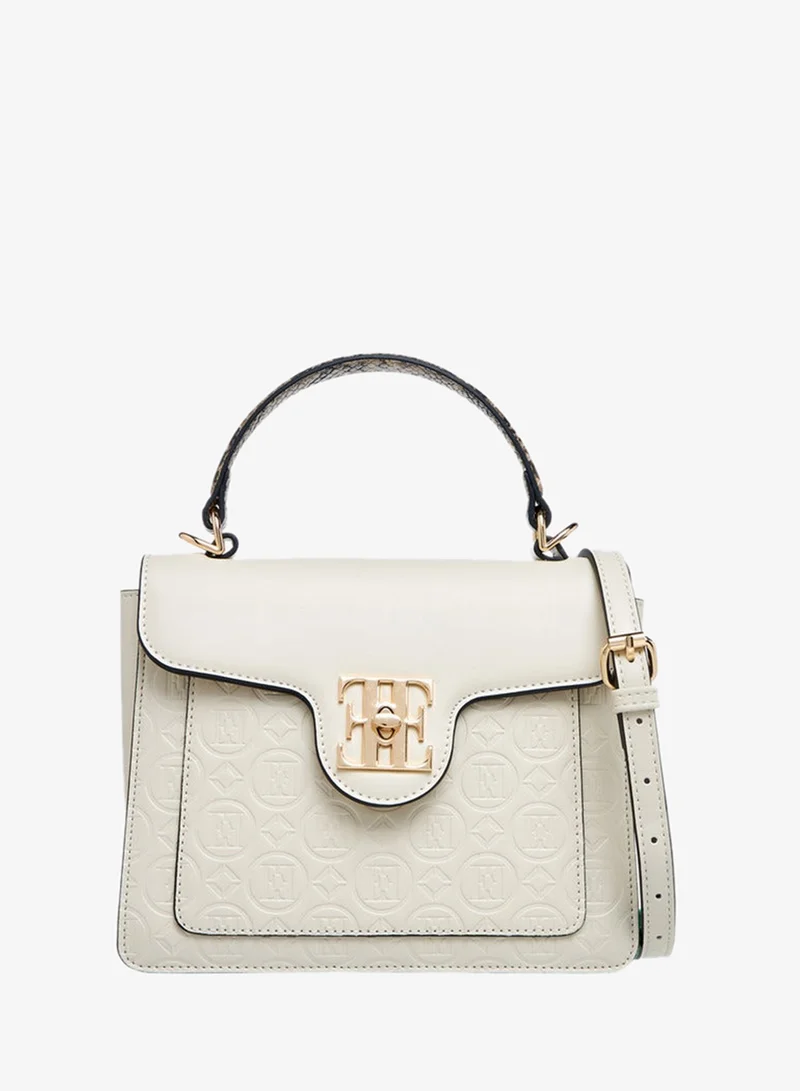 ELLE Monogram Embossed Satchel Bag with Top Handle