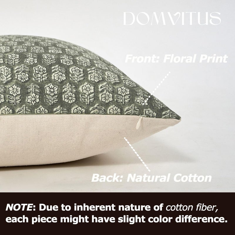 DOMVITUS Pillow Covers 20x20, Floral Pillow Covers, Couch Pillows for Living Room, Decorative Farmhouse Accent Print Throw Pillow Covers, 1PC, Mineral Green - Image 2