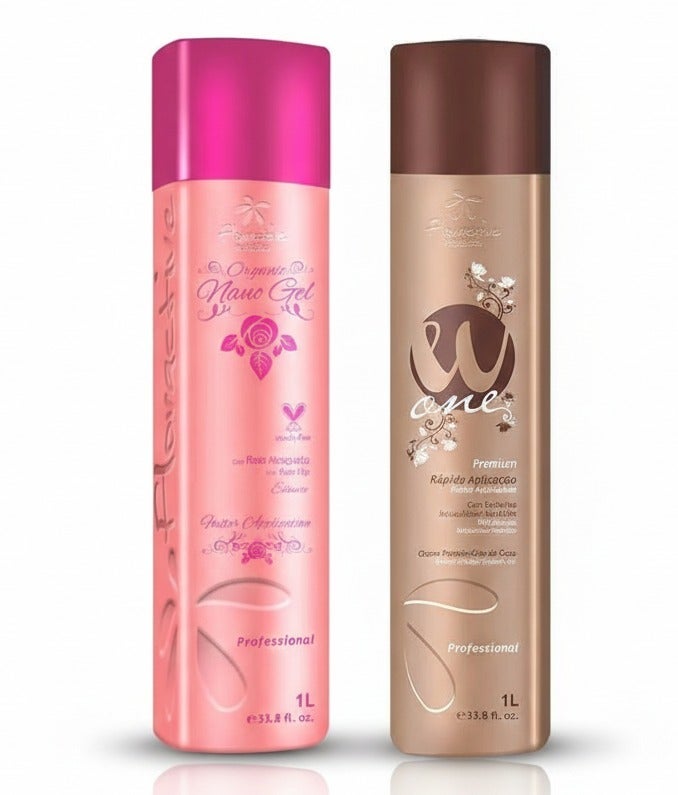 مجموعة علاج الشعر الاحترافية - جل نانو عضوي (1 لتر) و W.One Premium (1 لتر) - مجموعة متطورة لفرد الشعر وإصلاحه