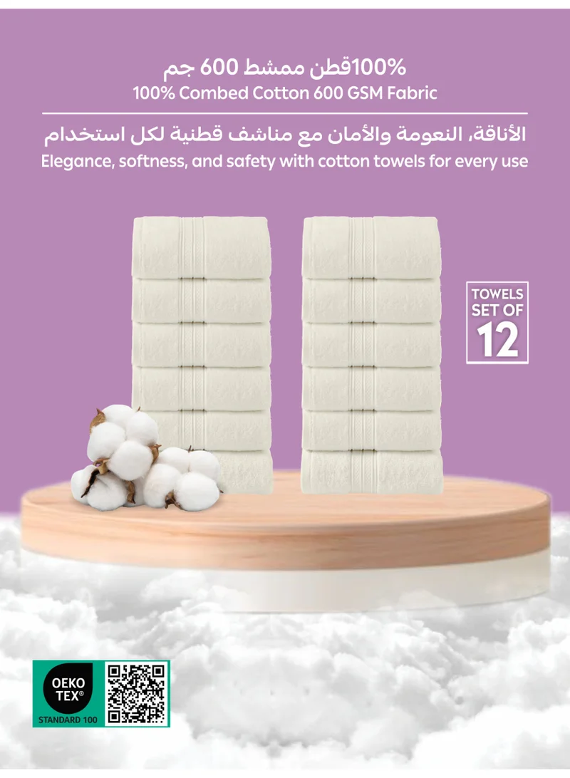Donetella 12-Piece Washcloth Set, 30x30 cm | 100% Combed Cotton 600 GSM | Thick, Soft, Ultra-Absorbent & Quick-Drying | Ideal for Spa, Gym, Hotel & Daily Use