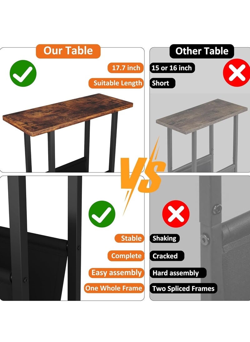 طاولة جانبية خشبية ضيقة 2 في 1، طاولة معدنية رفيعة، طاولة مجلات، طاولة سرير رفيعة، طاولة بجانب السرير مع حامل مجلات للمنزل والمكتب - Image 2