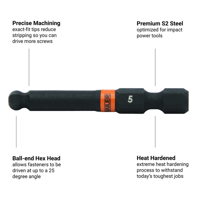 Railer Ball End Hex Bit Set - Railer 2 Inch Impact Driver 20pc Hex Bit Set With A Bit Holder & Carabiner. Premium S2 Steel, Ideal For Furniture Screws - Image 3