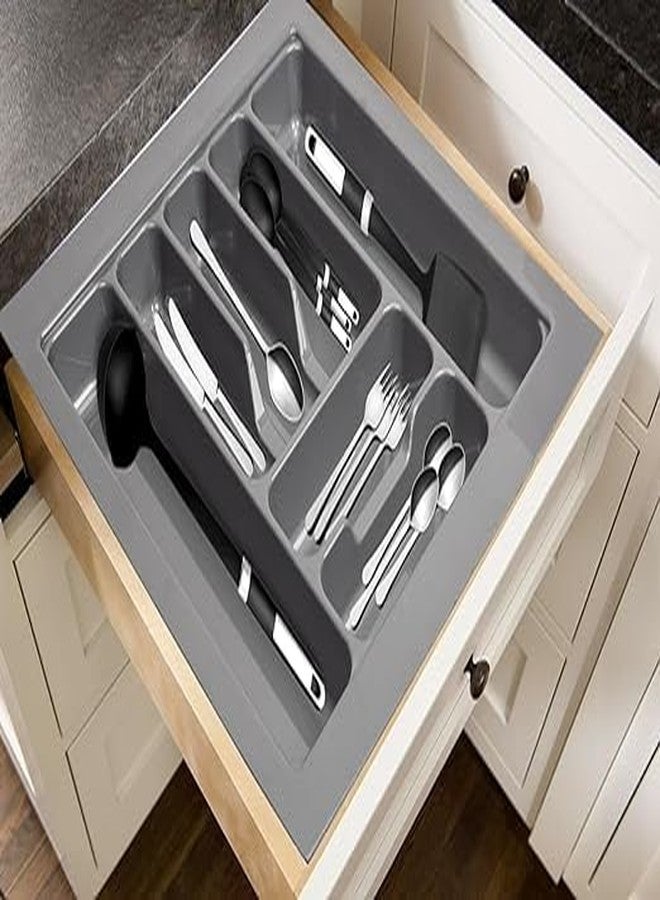LEVON Plastic Cutlery Tray For Kitchen Drawer, Cutlery Stationery Organizer, Moduler Kitchen Basket, Grey, (21 X 19 Inch) - Image 3