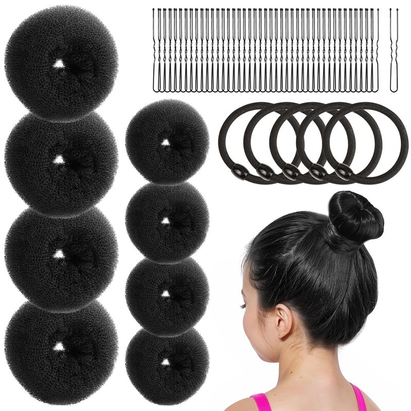 FANDAMEI Hair Bun Makers Small  Extra Small Donut  Ballet Buns for Kids with Elastic Ties  Pins Black