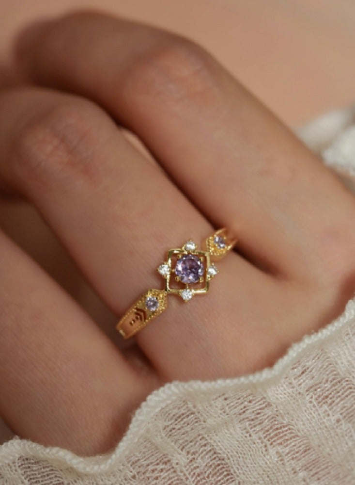French Haute Sense of Retro Dreamy Elegant Purple Zirconia Open Ring A Models - Image 1