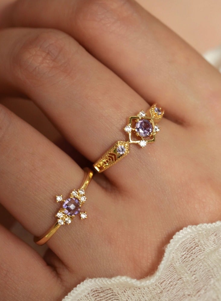 French Haute Sense of Retro Dreamy Elegant Purple Zirconia Open Ring A Models - Image 2