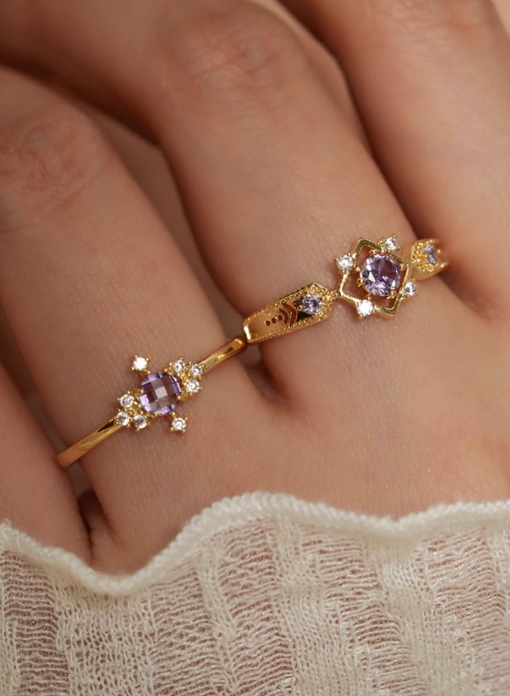 French Haute Sense of Retro Dreamy Elegant Purple Zirconia Open Ring A Models - Image 3