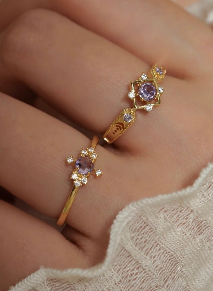 French Haute Sense of Retro Dreamy Elegant Purple Zirconia Open Ring A Models - Image 4