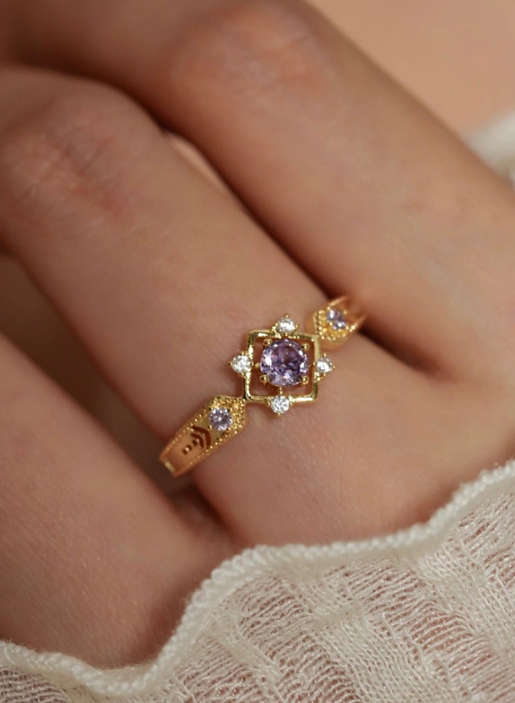 French Haute Sense of Retro Dreamy Elegant Purple Zirconia Open Ring A Models - Image 5