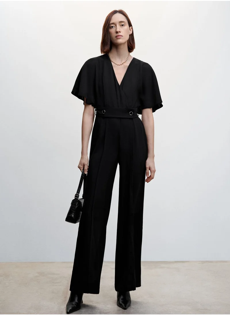 MANGO Surplice Neck Belted Jumpsuit
