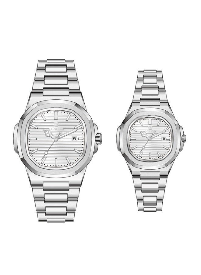 Longbo His & Hers Quartz Watch Set 40/31mm, Steel Band, 10mm Slim, 3ATM Water Resistant