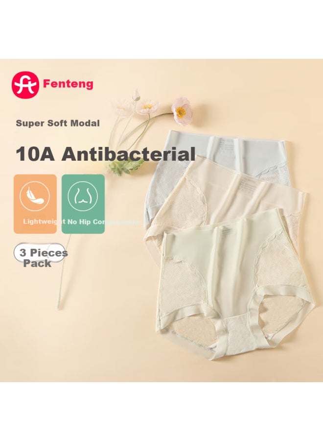 Fenton Fenteng Women's Modal 10a Antibacterial 3-pack Lace Thin Breathable Mid-high Waist Panties - Image 1