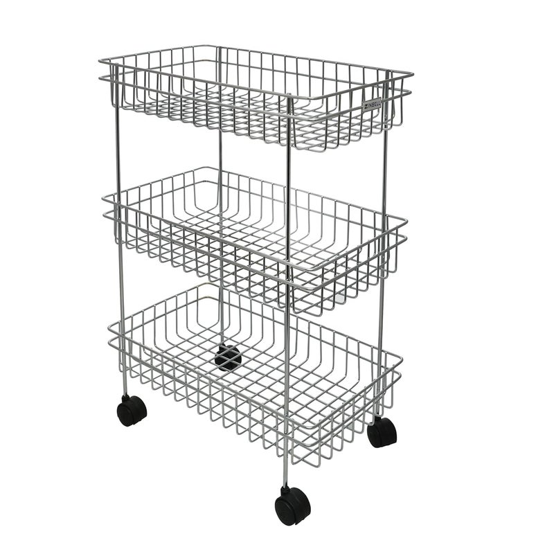 ZINBELL WROLAVI Stainless Steel Basket with Wheels for Vegetable Fruits Jars Container Storage Rack Design Organizer Stand for Kitchen 3 Shelf - Image 3