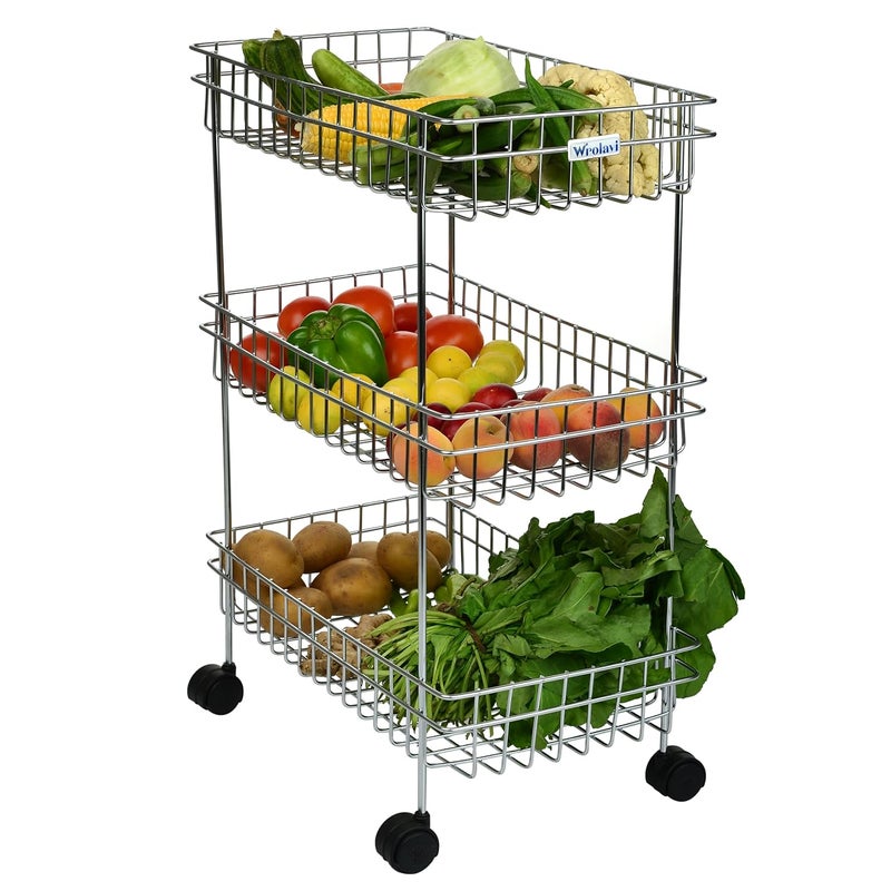 ZINBELL WROLAVI Stainless Steel Basket with Wheels for Vegetable Fruits Jars Container Storage Rack Design Organizer Stand for Kitchen 3 Shelf - Image 4