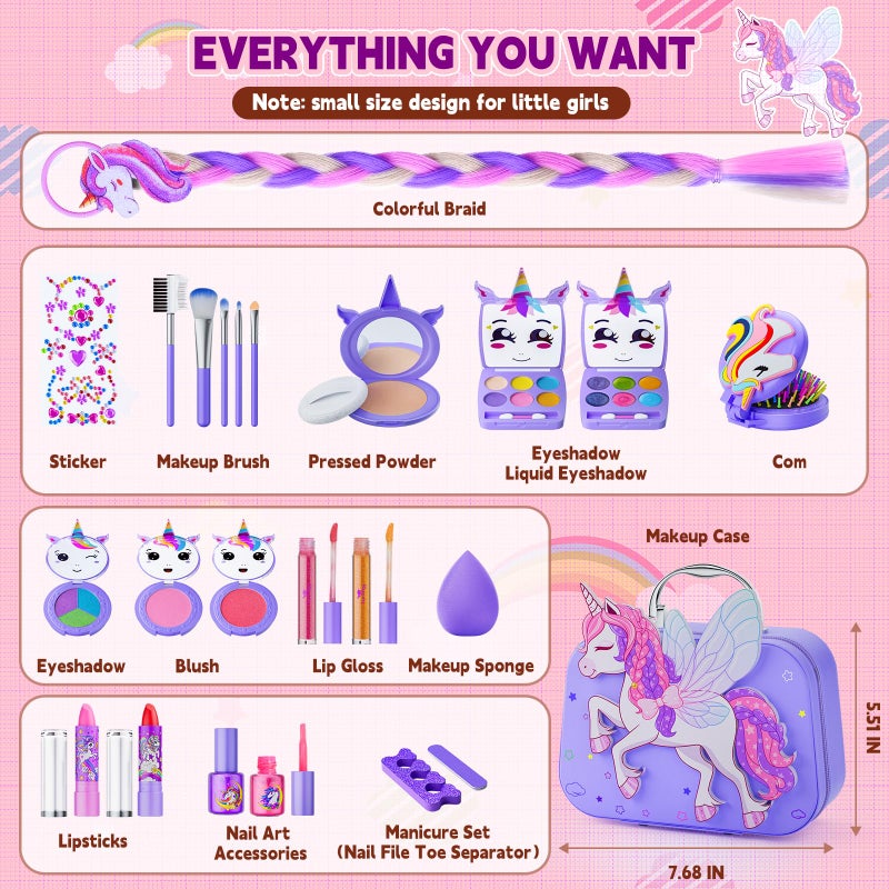 Beayuck Kids Makeup Kit For Girl - Kids Makeup Girl Toys With Flying Horse Storage Case  Girl Makeup Sets Kids Toys Kids Play Makeup Set For Girls Christmas Birthday Gift Toys 3-12 Years Old Girl - Image 4