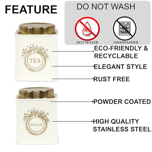 Elan Dreamer Sugar Canister 650ml Each, Stainless Steel Square Air-Tight Container for Kitchen Rack, Food Storage Jar, Kitchen Grocery Organizer (Tea-Sugar Off White) - Image 4