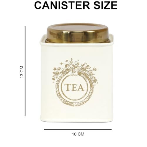 Elan Dreamer Sugar Canister 650ml Each, Stainless Steel Square Air-Tight Container for Kitchen Rack, Food Storage Jar, Kitchen Grocery Organizer (Tea-Sugar Off White) - Image 2