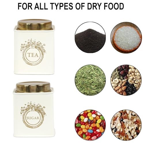 Elan Dreamer Sugar Canister 650ml Each, Stainless Steel Square Air-Tight Container for Kitchen Rack, Food Storage Jar, Kitchen Grocery Organizer (Tea-Sugar Off White) - Image 3
