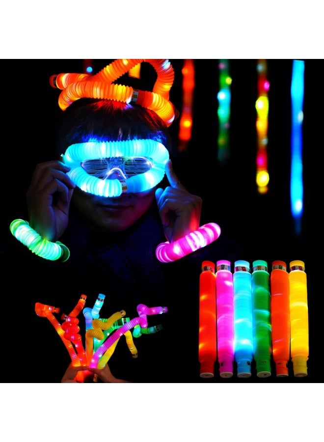 ARGT LED Flashing Pop Tube Fidget Toy Fun Pull and Pop Tubes Sensory Tubes for Kids Adults Stretch and Bend ADHD Autism Anxiety Stress Relief Toys Great Gift Party Prizes (6 Piece) - Image 3