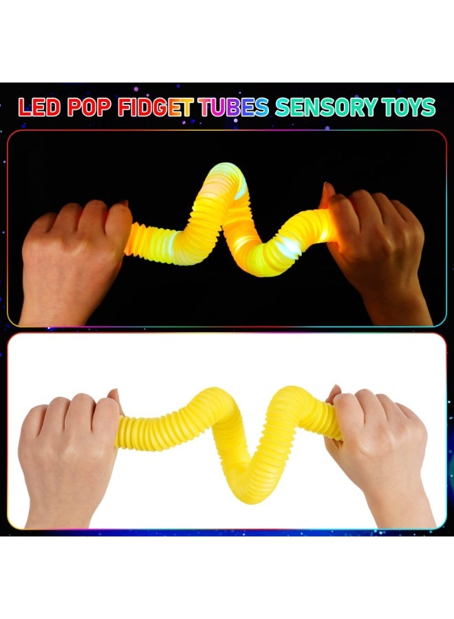 ARGT LED Flashing Pop Tube Fidget Toy Fun Pull and Pop Tubes Sensory Tubes for Kids Adults Stretch and Bend ADHD Autism Anxiety Stress Relief Toys Great Gift Party Prizes (6 Piece) - Image 5