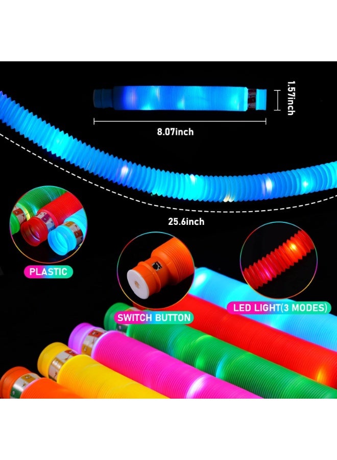 ARGT LED Flashing Pop Tube Fidget Toy Fun Pull and Pop Tubes Sensory Tubes for Kids Adults Stretch and Bend ADHD Autism Anxiety Stress Relief Toys Great Gift Party Prizes (6 Piece) - Image 2