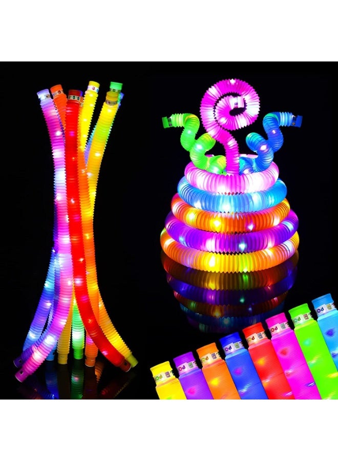 ARGT LED Flashing Pop Tube Fidget Toy Fun Pull and Pop Tubes Sensory Tubes for Kids Adults Stretch and Bend ADHD Autism Anxiety Stress Relief Toys Great Gift Party Prizes (6 Piece) - Image 1