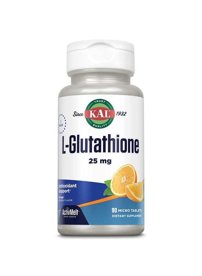 KAL L-Glutathione, Reduced Glutathione Supplement, High Absorption Antioxidant, Orange Flavor Instant Dissolve ActivMelt, Vegetarian, Lab Verified, 90 Servings, 90 Micro Tablets - Image 1