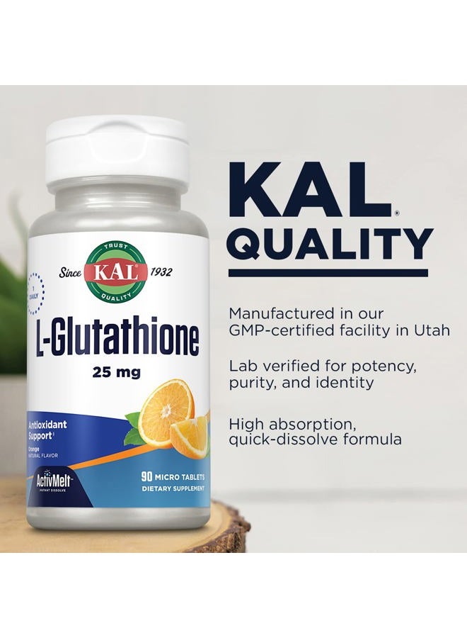 KAL L-Glutathione, Reduced Glutathione Supplement, High Absorption Antioxidant, Orange Flavor Instant Dissolve ActivMelt, Vegetarian, Lab Verified, 90 Servings, 90 Micro Tablets - Image 4
