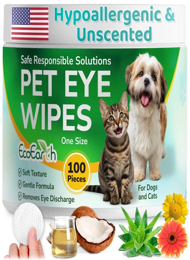 EcoEarth Premium Eye Wipes for Dogs & Cats - 100 Pcs - Pet Eyes Cleaning Pads to Remove Tear Stains, Crust & Discharge - Perfect for Pets Daily Care - Helps w/ Itching & Dryness - Pre-Soaked & Disposable - Image 1