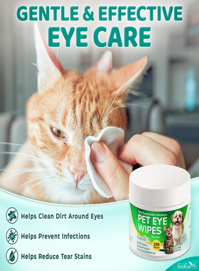 EcoEarth Premium Eye Wipes for Dogs & Cats - 100 Pcs - Pet Eyes Cleaning Pads to Remove Tear Stains, Crust & Discharge - Perfect for Pets Daily Care - Helps w/ Itching & Dryness - Pre-Soaked & Disposable - Image 2