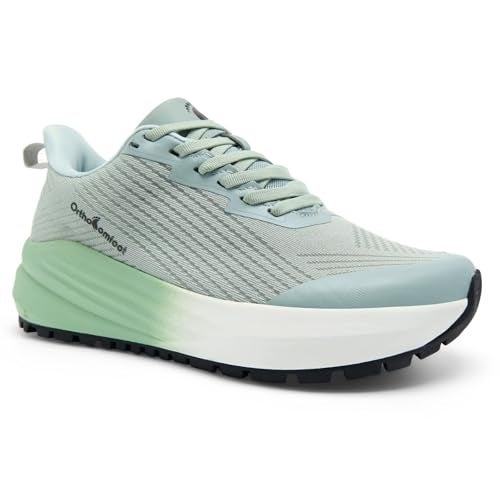OrthoComfoot Men's Orthopedic Wide Slip On Mid Trekking Shoes: Lightweight Soft Plantar Fasciitis Heel Spur Arch Support Orthotic Bunions Recovery Hiking Sneakers, Comfortable Sport Gowalk Tennis Shoes Mint Size 9 - Image 1