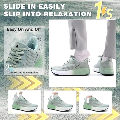 OrthoComfoot Men's Orthopedic Wide Slip On Mid Trekking Shoes: Lightweight Soft Plantar Fasciitis Heel Spur Arch Support Orthotic Bunions Recovery Hiking Sneakers, Comfortable Sport Gowalk Tennis Shoes Mint Size 9 - Image 3